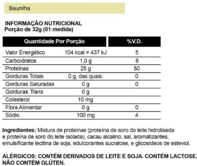 Iso 100 Hidrolisado (2300g) Dymatize Nutrition 37 Tabela Nutricional